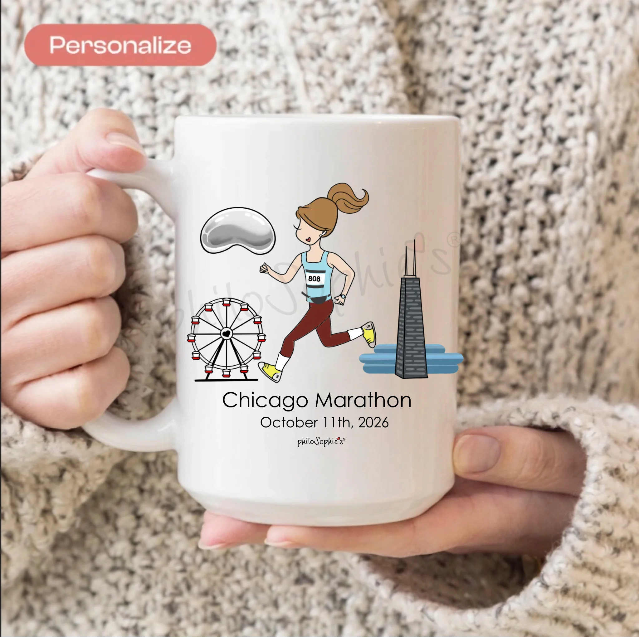 Personalized Porcelain Mug - Chicago Marathon - Female Runner