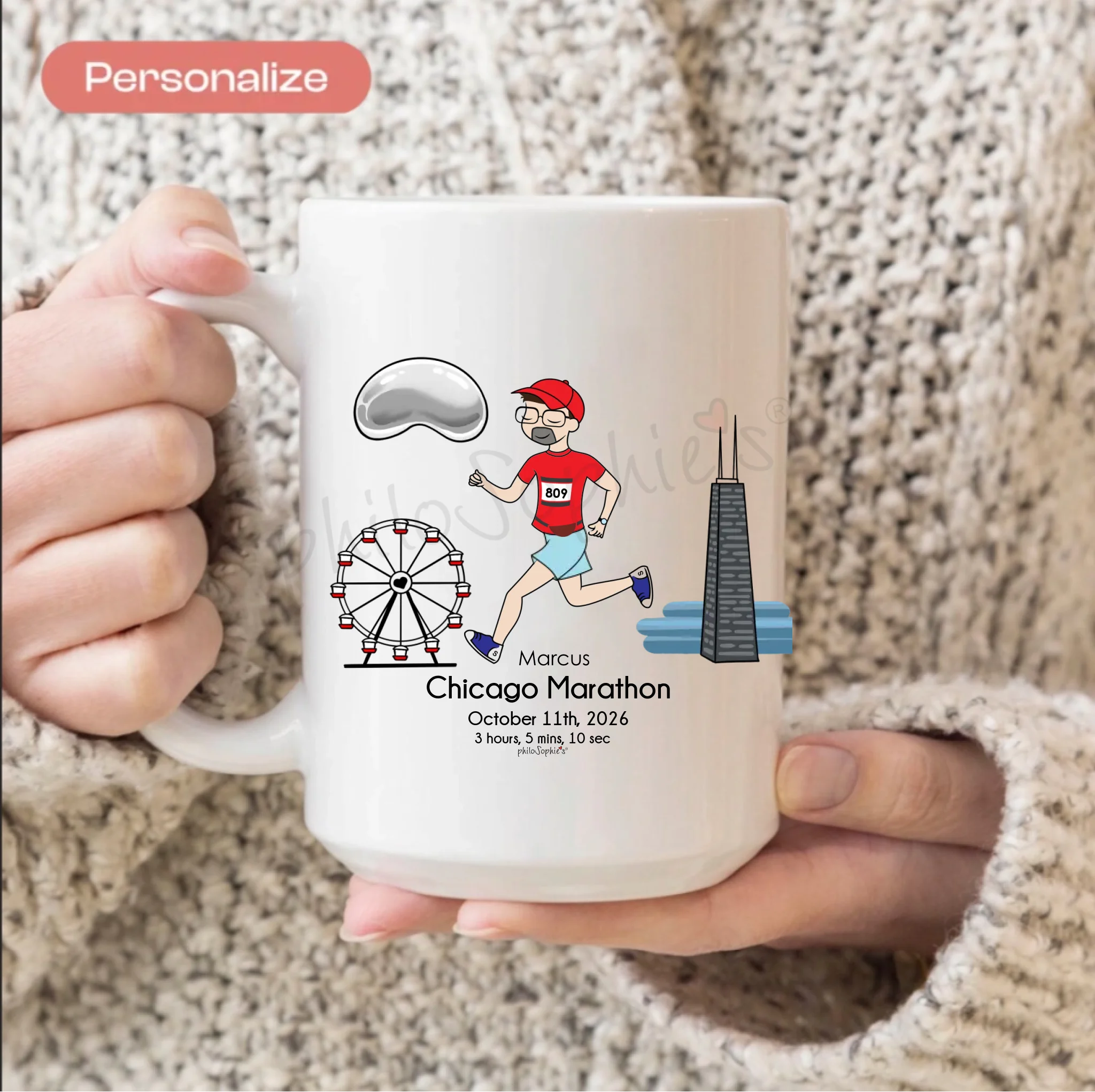 Personalized Porcelain Mug - Chicago Marathon - Male Runner