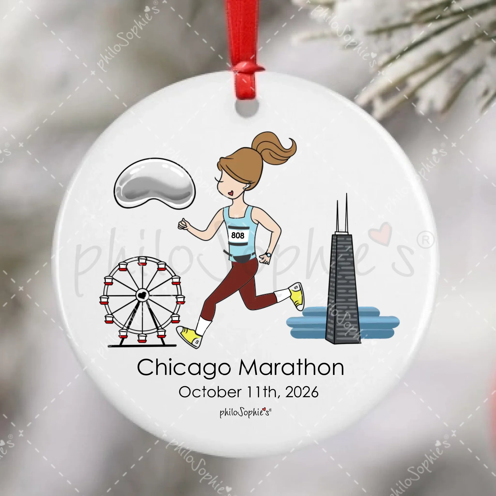 Personalized Porcelain Ornament - Chicago Marathon - female Runner