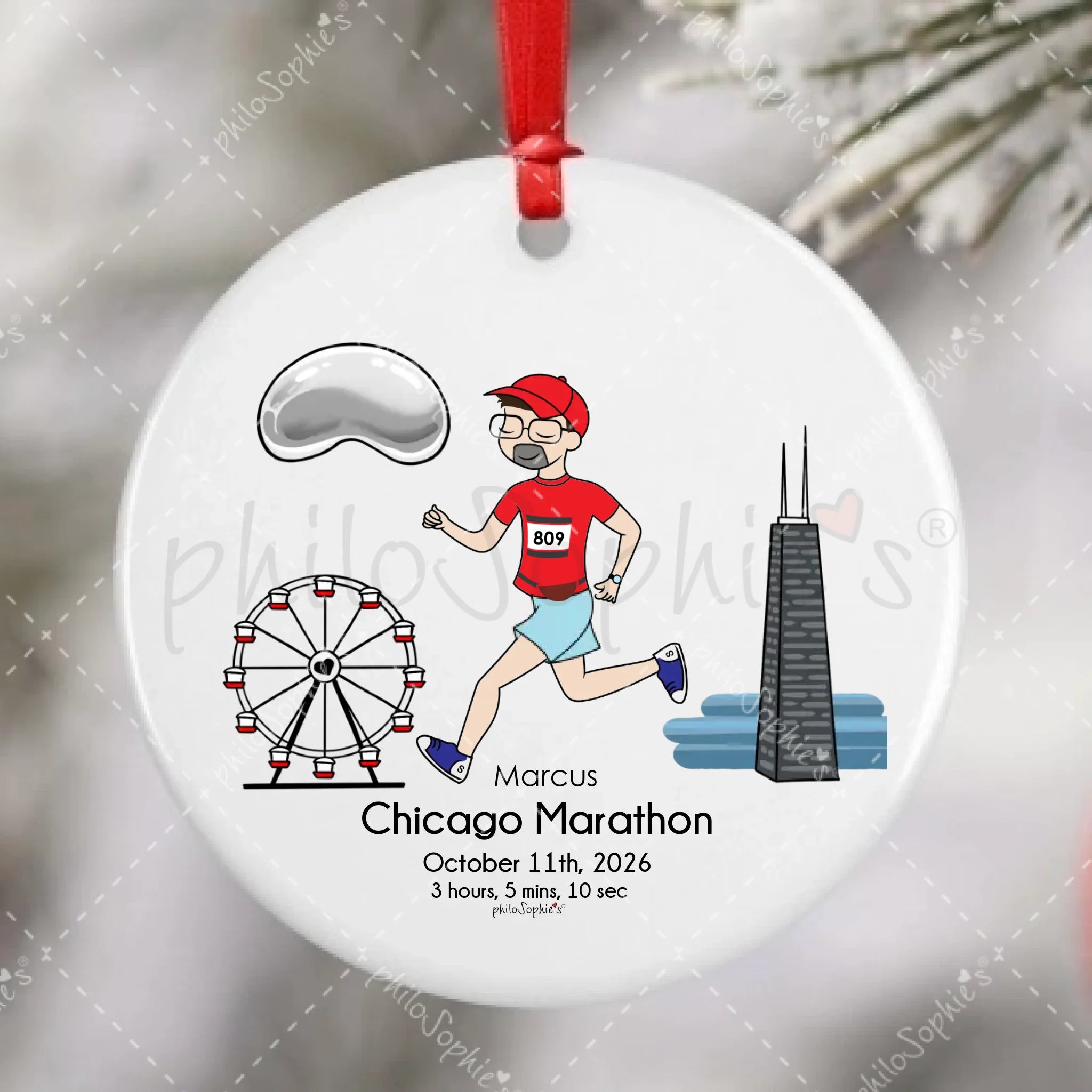 Personalized Porcelain Ornament - Chicago Marathon - Male Runner