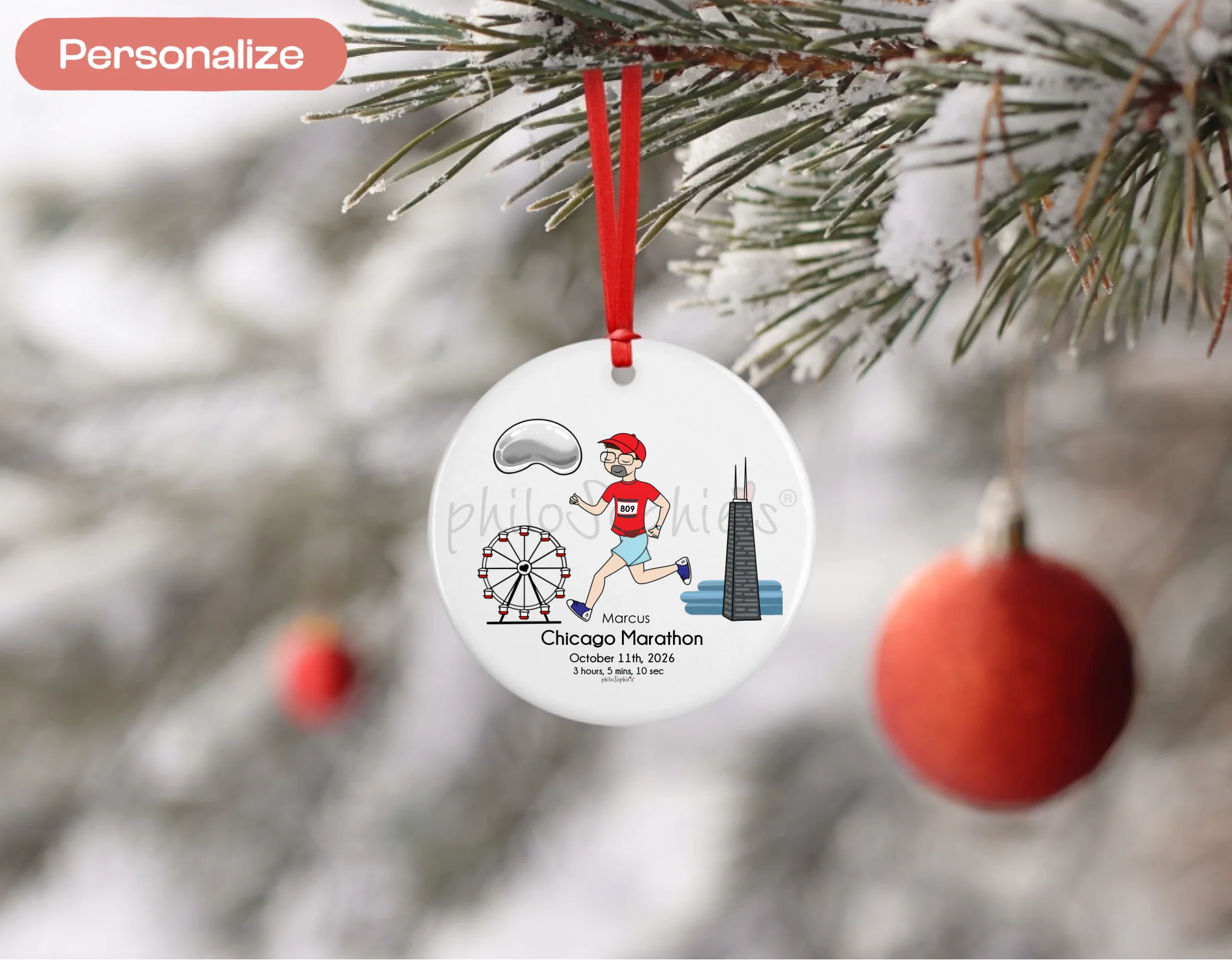 Personalized Porcelain Ornament - Chicago Marathon - Male Runner