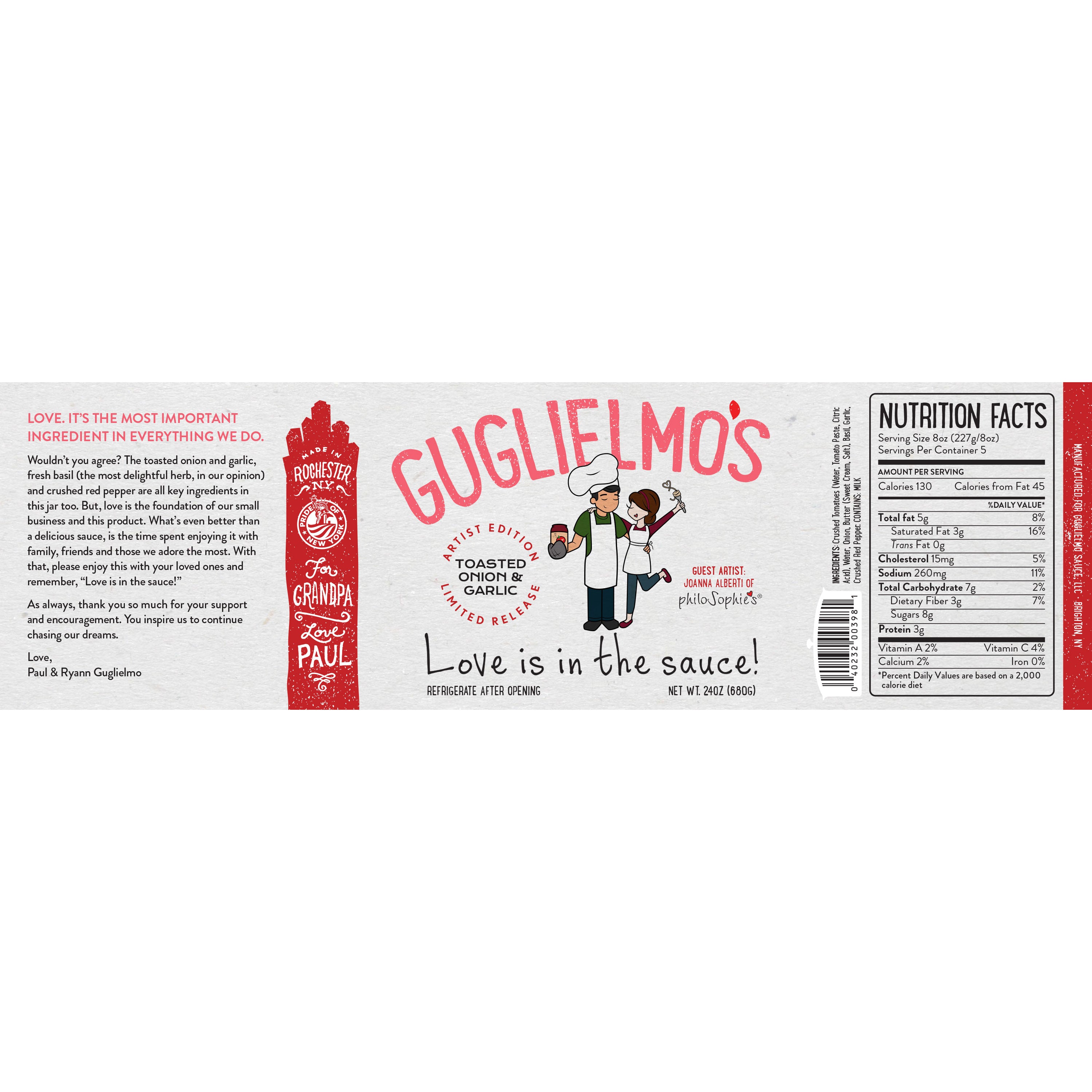 PREORDER - Guglielmo's Toasted Garlic & Onion  Love is in the Sauce