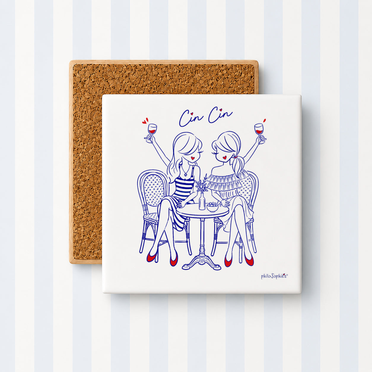 Little Joys of Italy Collection: Cin Cin ( Cheers) Ceramic Tile Coaster