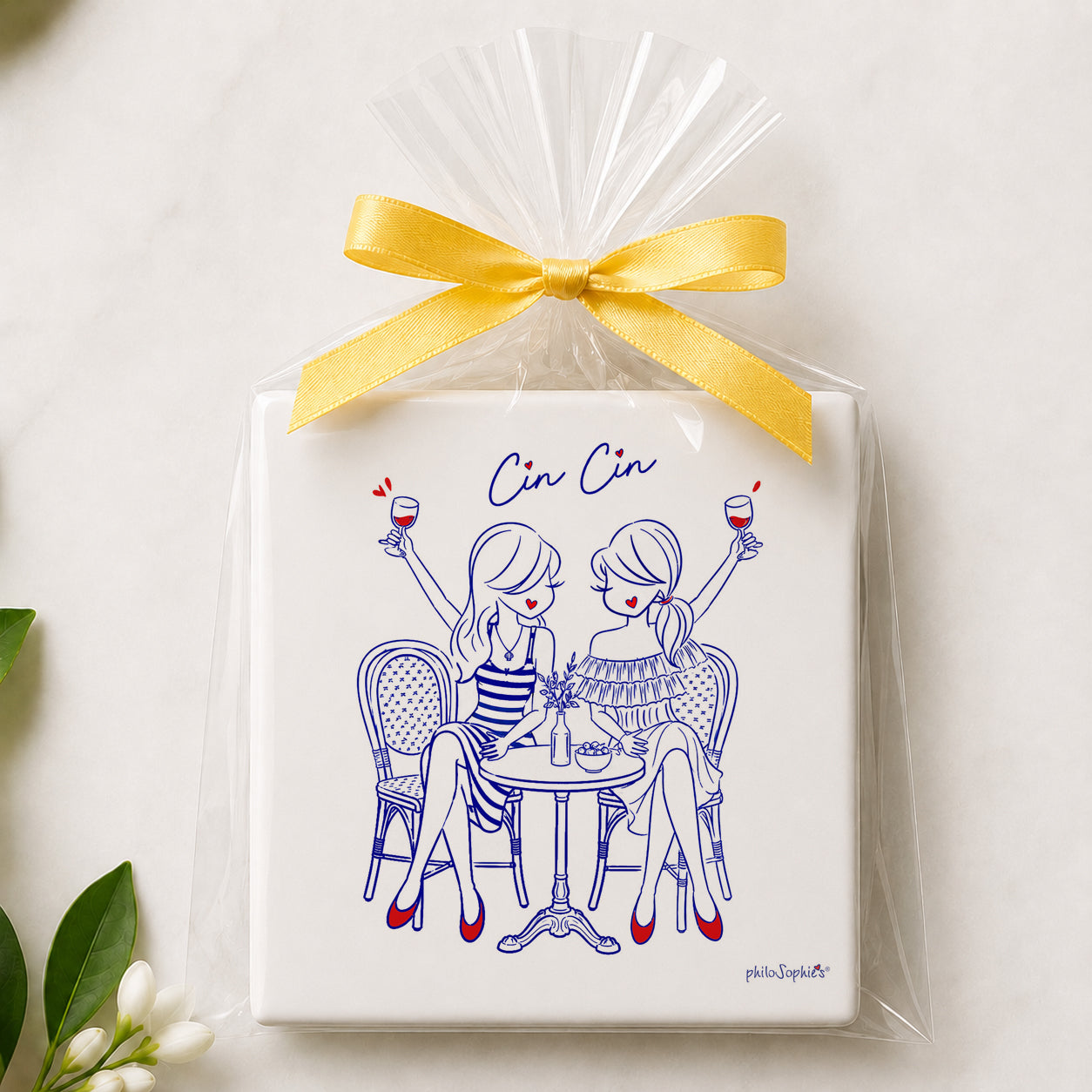 Little Joys of Italy Collection: Cin Cin ( Cheers) Ceramic Tile Coaster