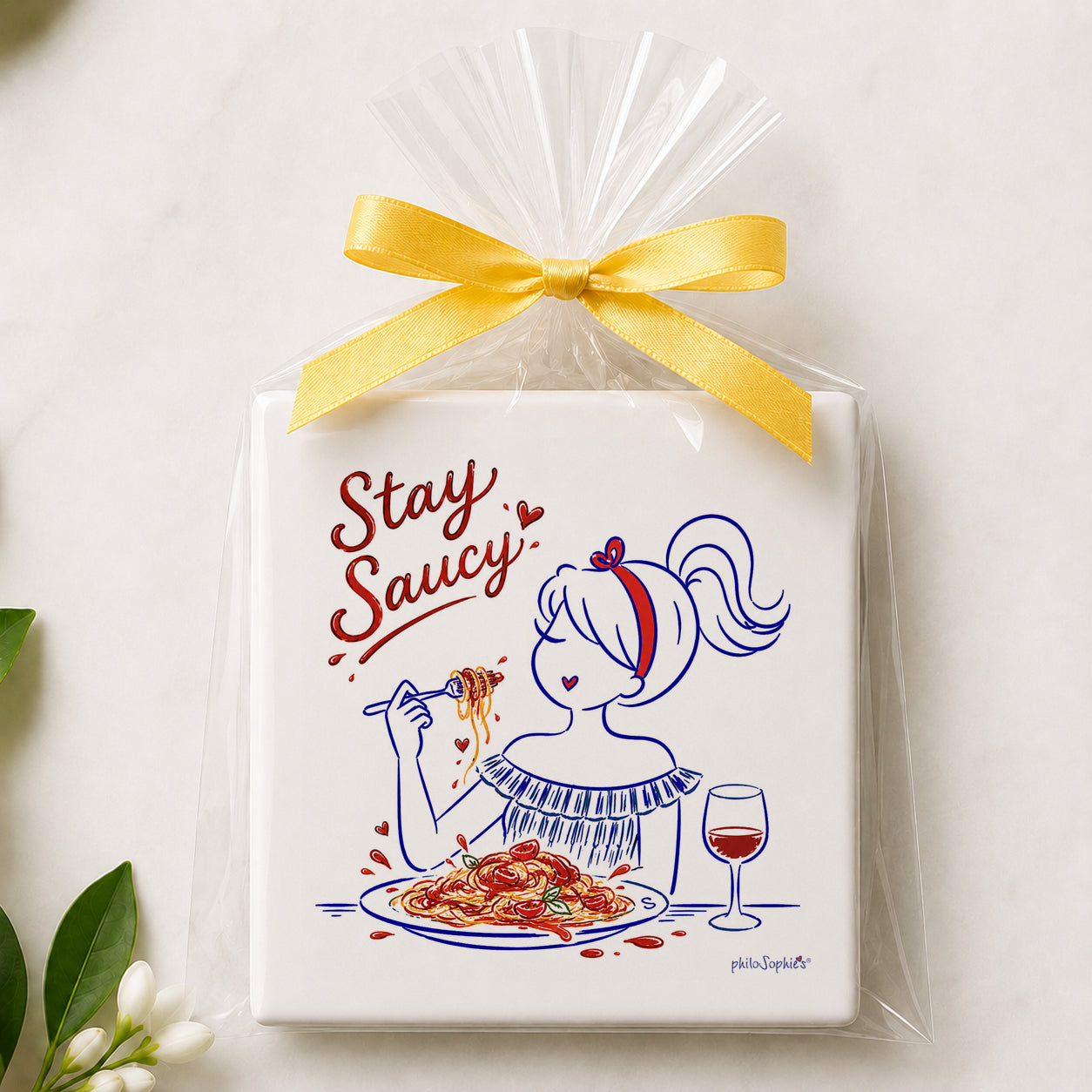 Littel Joys of Italy Collection: Stay Saucy Ceramic Tile Coaster