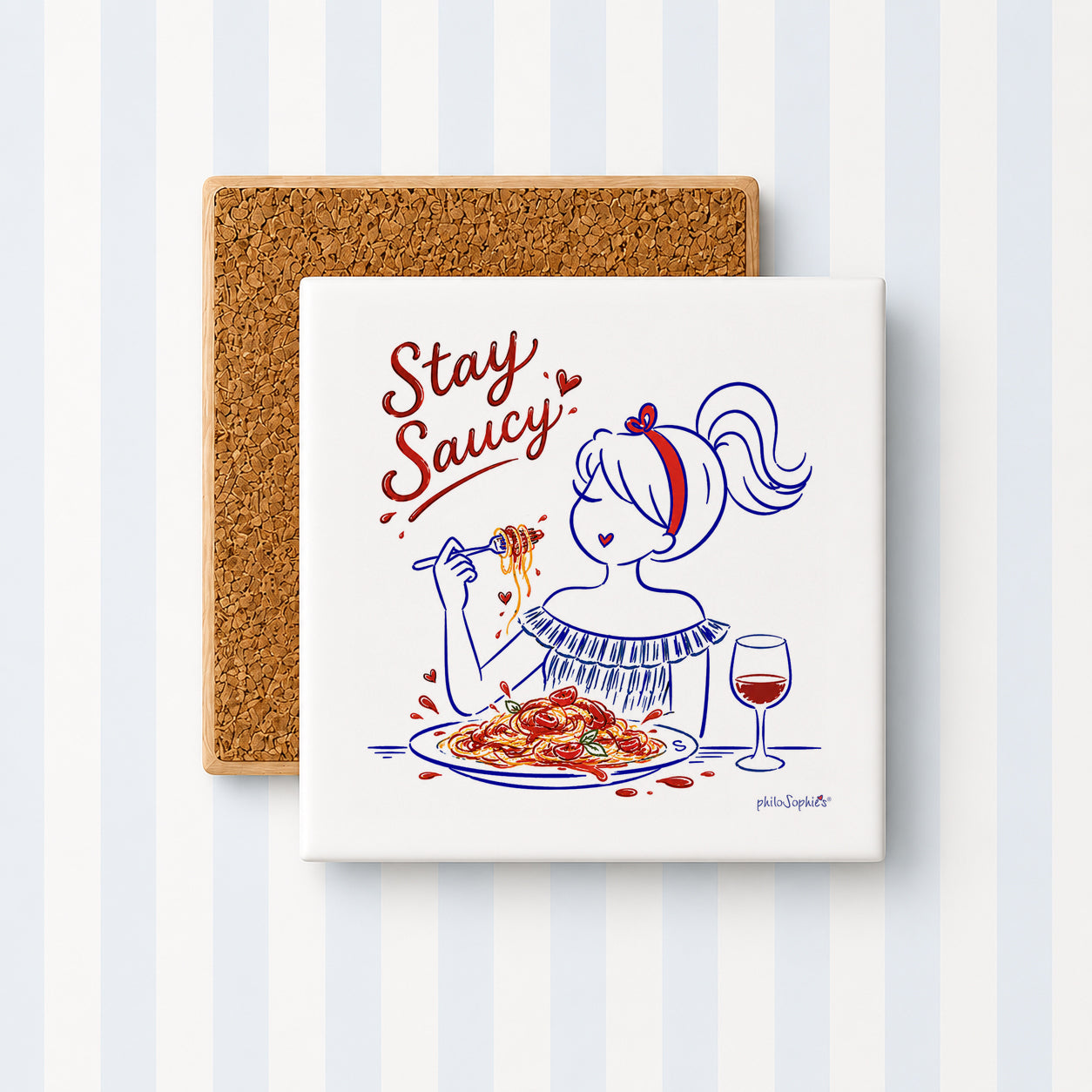 Littel Joys of Italy Collection: Stay Saucy Ceramic Tile Coaster
