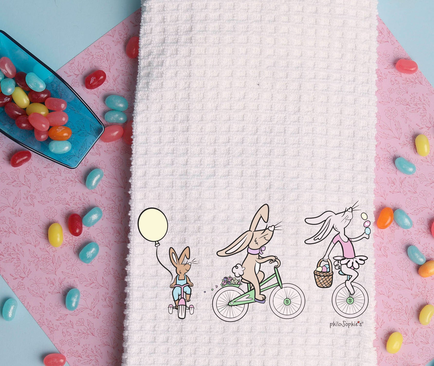 Bunnies on Parade philoSophie's Waffle Kitchen Towel