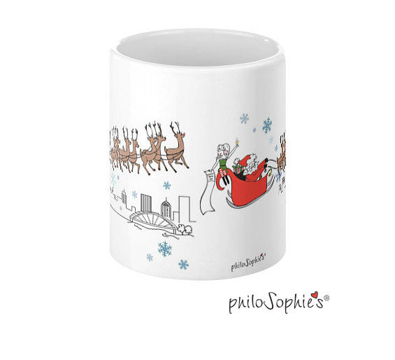 Sophie & Santa over the city mug - Rochester - philoSophie's®